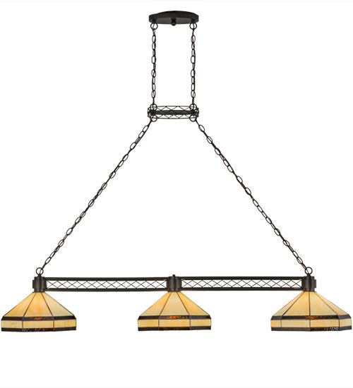 Meyda Lighting Topridge 62" 3-Light Timeless Bronze Island Pendant Light With Beige & Brown Stained Shade Glass