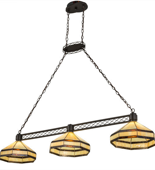 Meyda Lighting Topridge 62" 3-Light Timeless Bronze Island Pendant Light With Beige & Brown Stained Shade Glass