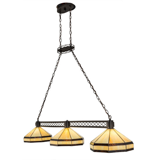 Meyda Lighting Topridge 62" 3-Light Timeless Bronze Island Pendant Light With Beige & Brown Stained Shade Glass