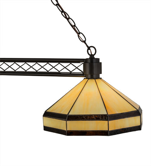 Meyda Lighting Topridge 62" 3-Light Timeless Bronze Island Pendant Light With Beige & Brown Stained Shade Glass