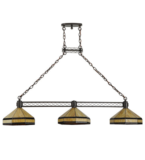 Meyda Lighting Topridge 62" 3-Light Timeless Bronze Island Pendant Light With Yellow & Brown Shade Glass