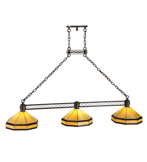 Meyda Lighting Topridge 62" 3-Light Timeless Bronze Island Pendant Light With Yellow & Brown Shade Glass
