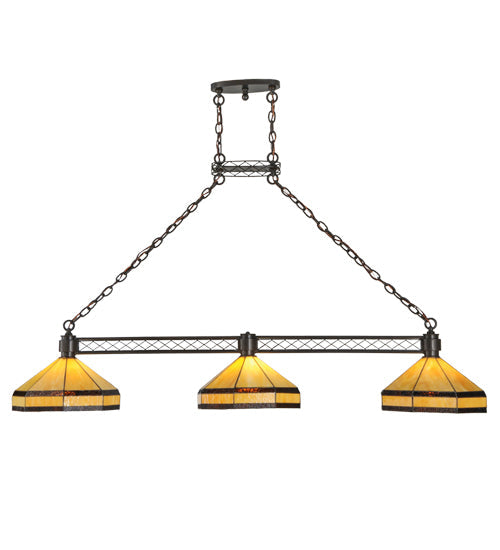 Meyda Lighting Topridge 62" 3-Light Timeless Bronze Island Pendant Light With Yellow & Brown Shade Glass