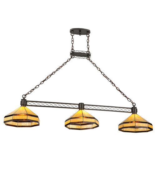 Meyda Lighting Topridge 62" 3-Light Timeless Bronze Island Pendant Light With Yellow & Brown Shade Glass