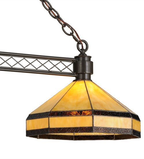 Meyda Lighting Topridge 62" 3-Light Timeless Bronze Island Pendant Light With Yellow & Brown Shade Glass