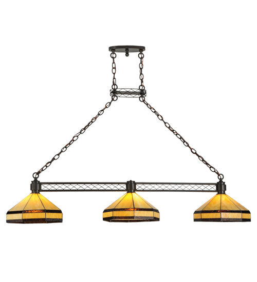 Meyda Lighting Topridge 62" 3-Light Timeless Bronze Island Pendant Light With Yellow & Brown Shade Glass