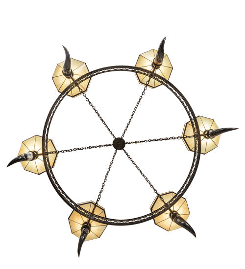 Meyda Lighting Topridge 72" 6-Light Timeless Bronze Chandelier With Beige & Brown Stained Shade Glass