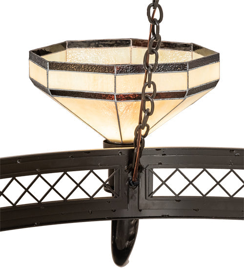 Meyda Lighting Topridge 72" 6-Light Timeless Bronze Chandelier With Beige & Brown Stained Shade Glass