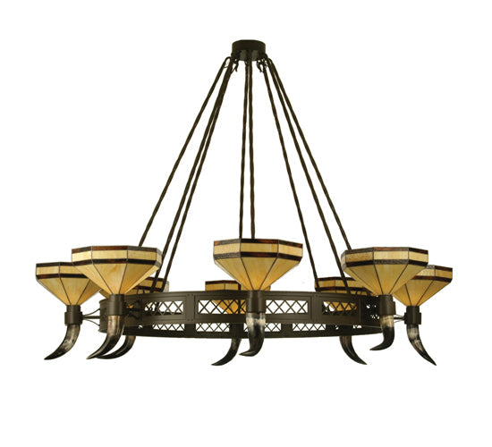 Meyda Lighting Topridge 72" 8-Light Timeless Bronze Chandelier With Bone Beige Shade Glass