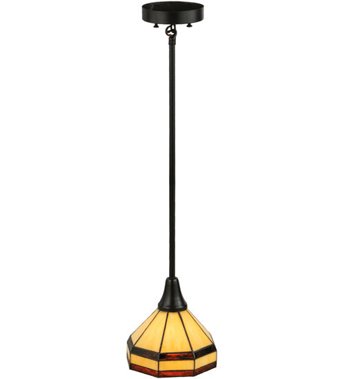 Meyda Lighting Topridge 8" Craftsman Brown Mini Pendant Light With Beige and Root Beer Shade Glass