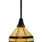 Meyda Lighting Topridge 8" Craftsman Brown Mini Pendant Light With Beige and Root Beer Shade Glass