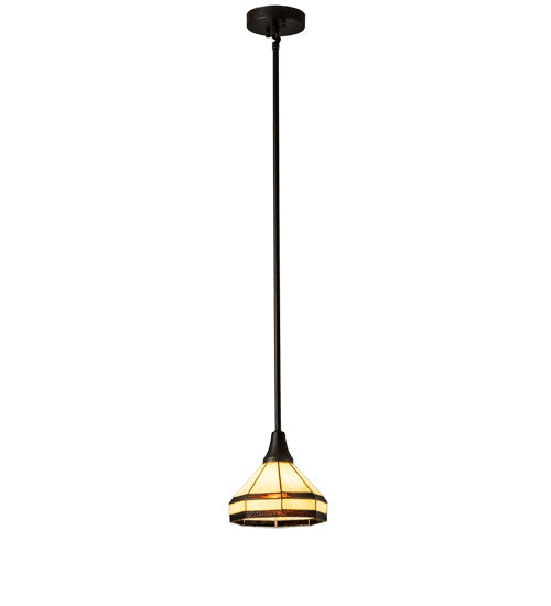 Meyda Lighting Topridge 8" Craftsman Brown Mini Pendant Light With Brown & Beige Shade Glass