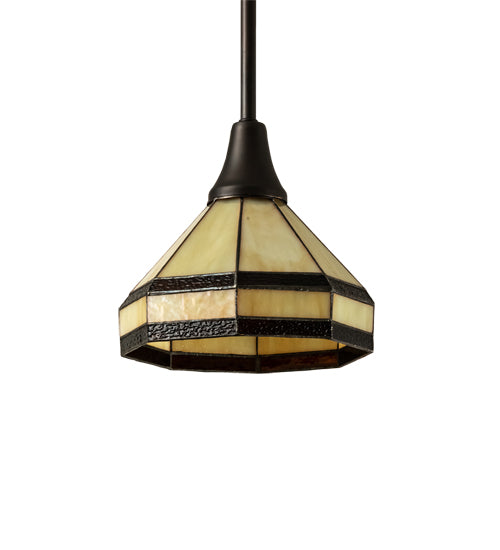 Meyda Lighting Topridge 8" Craftsman Brown Mini Pendant Light With Brown & Beige Shade Glass