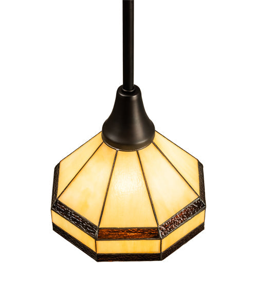 Meyda Lighting Topridge 8" Craftsman Brown Mini Pendant Light With Brown & Beige Shade Glass