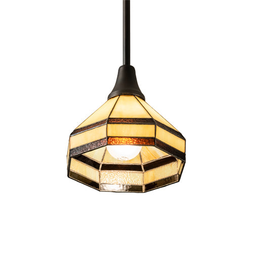 Meyda Lighting Topridge 8" Craftsman Brown Mini Pendant Light With Brown & Beige Shade Glass