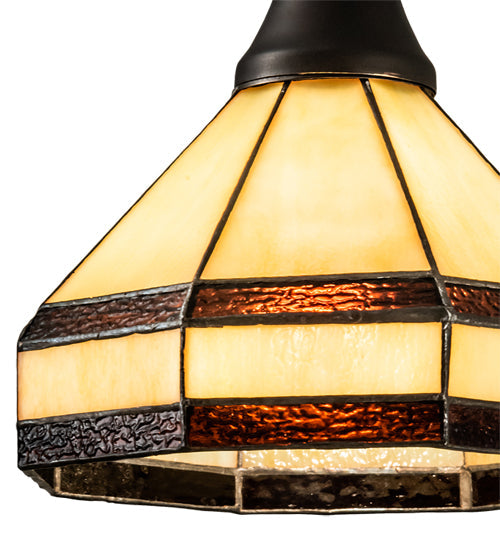 Meyda Lighting Topridge 8" Craftsman Brown Mini Pendant Light With Brown & Beige Shade Glass