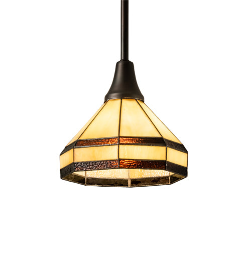 Meyda Lighting Topridge 8" Craftsman Brown Mini Pendant Light With Brown & Beige Shade Glass