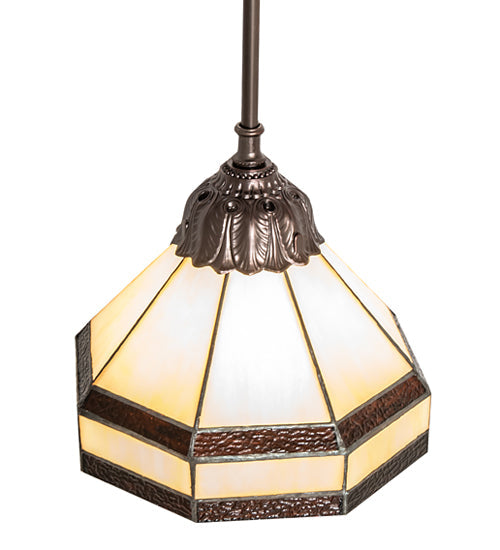 Meyda Lighting Topridge 8" Mahogany Bronze Mini Pendant Light With Brown & Beige Stained Shade Glass