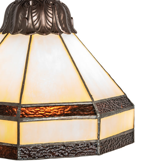 Meyda Lighting Topridge 8" Mahogany Bronze Mini Pendant Light With Brown & Beige Stained Shade Glass