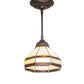 Meyda Lighting Topridge 8" Mahogany Bronze Mini Pendant Light With Brown & Beige Stained Shade Glass