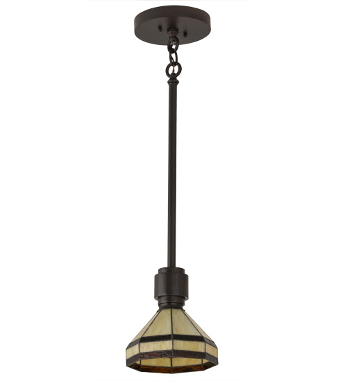 Meyda Lighting Topridge 8" Timeless Bronze Mini Pendant Light With Brown & Beige Stained Shade Glass