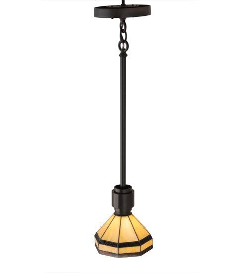 Meyda Lighting Topridge 8" Timeless Bronze Mini Pendant Light With Brown & Beige Stained Shade Glass