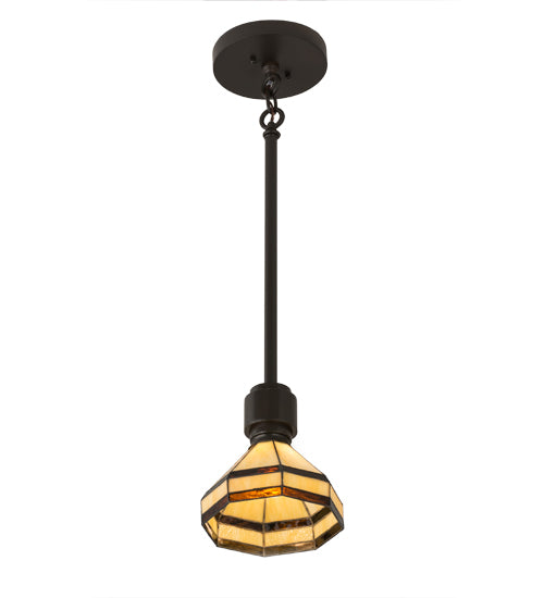 Meyda Lighting Topridge 8" Timeless Bronze Mini Pendant Light With Brown & Beige Stained Shade Glass