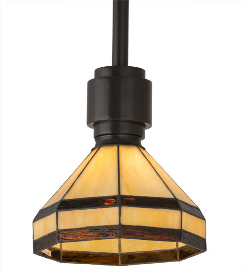 Meyda Lighting Topridge 8" Timeless Bronze Mini Pendant Light With Brown & Beige Stained Shade Glass