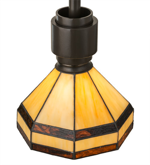 Meyda Lighting Topridge 8" Timeless Bronze Mini Pendant Light With Brown & Beige Stained Shade Glass