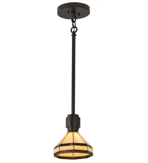 Meyda Lighting Topridge 8" Timeless Bronze Mini Pendant Light With Brown & Beige Stained Shade Glass