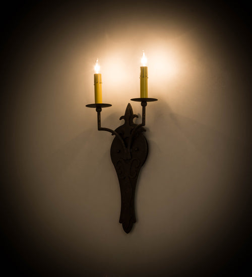Meyda Lighting Torsade 10" 2-Light Gilded Tobacco Wall Sconce With Amber Faux Candlelight