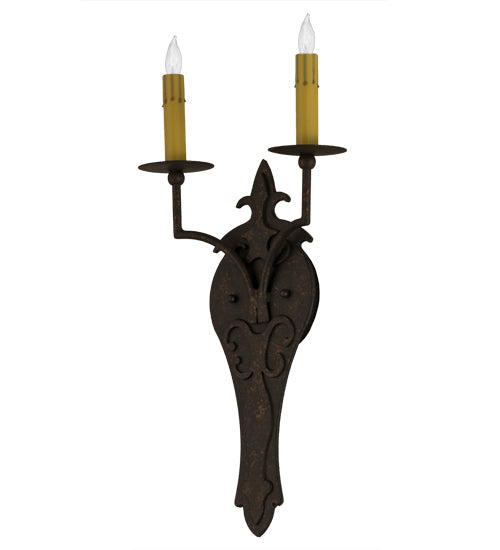 Meyda Lighting Torsade 10" 2-Light Gilded Tobacco Wall Sconce With Amber Faux Candlelight