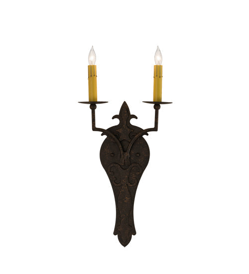 Meyda Lighting Torsade 10" 2-Light Gilded Tobacco Wall Sconce With Amber Faux Candlelight