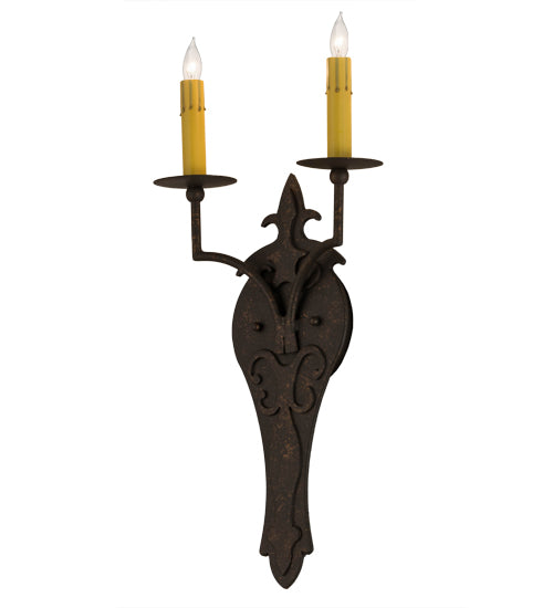 Meyda Lighting Torsade 10" 2-Light Gilded Tobacco Wall Sconce With Amber Faux Candlelight