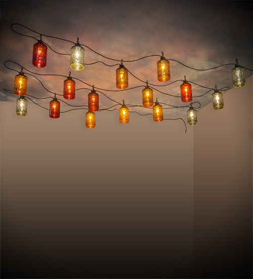 Meyda Lighting Tortola 720" 17-Light Craftsman Brown Lantern Pendant Light With Multi-Colored Shade