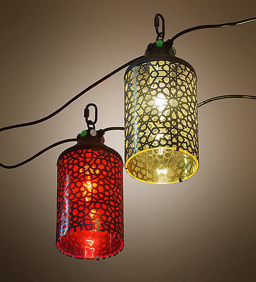 Meyda Lighting Tortola 720" 17-Light Craftsman Brown Lantern Pendant Light With Multi-Colored Shade