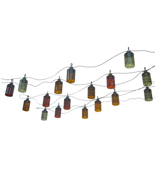 Meyda Lighting Tortola 720" 17-Light Craftsman Brown Lantern Pendant Light With Multi-Colored Shade