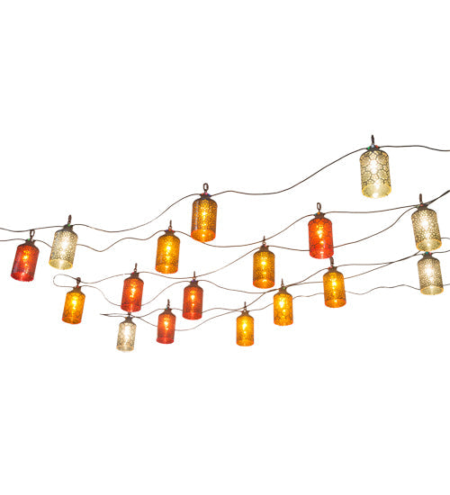 Meyda Lighting Tortola 720" 17-Light Craftsman Brown Lantern Pendant Light With Multi-Colored Shade