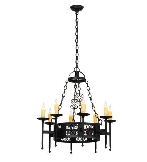 Meyda Lighting Toscano 28" 8-Light Textured Black Chandelier With Ivory Faux Candlelight