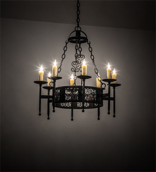 Meyda Lighting Toscano 28" 8-Light Textured Black Chandelier With Ivory Faux Candlelight