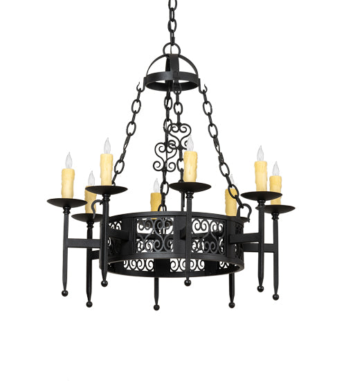 Meyda Lighting Toscano 28" 8-Light Textured Black Chandelier With Ivory Faux Candlelight