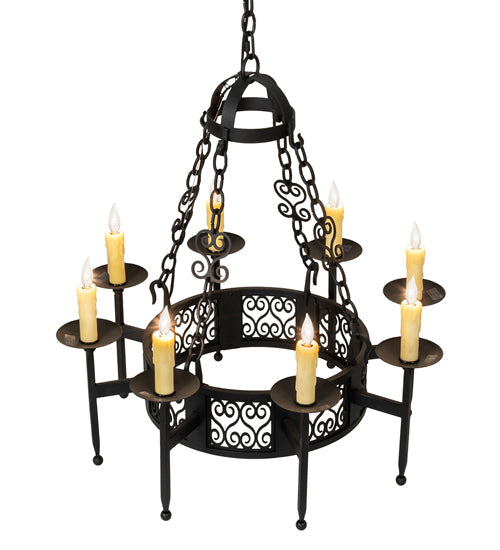 Meyda Lighting Toscano 28" 8-Light Textured Black Chandelier With Ivory Faux Candlelight