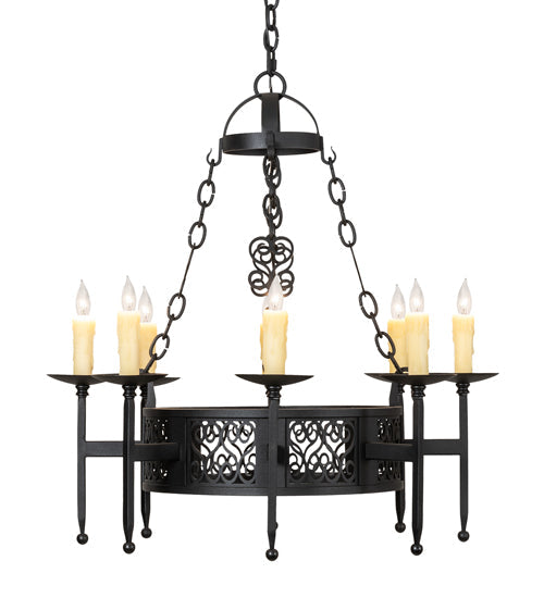 Meyda Lighting Toscano 28" 8-Light Textured Black Chandelier With Ivory Faux Candlelight