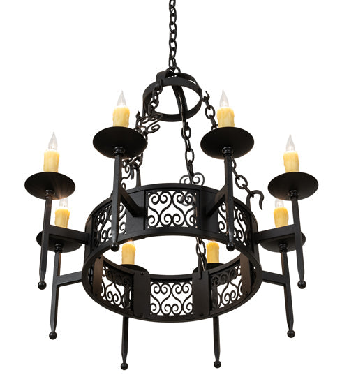 Meyda Lighting Toscano 28" 8-Light Textured Black Chandelier With Ivory Faux Candlelight