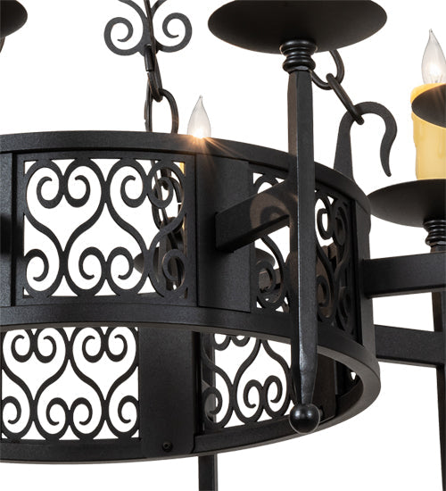 Meyda Lighting Toscano 28" 8-Light Textured Black Chandelier With Ivory Faux Candlelight