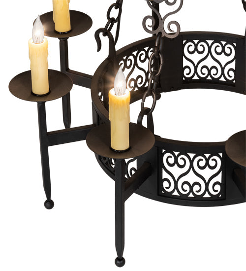 Meyda Lighting Toscano 28" 8-Light Textured Black Chandelier With Ivory Faux Candlelight