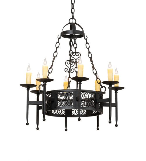 Meyda Lighting Toscano 28" 8-Light Textured Black Chandelier With Ivory Faux Candlelight