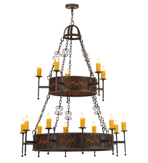 Meyda Lighting Toscano 48" 15-Light 2-Tier Cafe Noir Natural Rust Chandelier With Amber Faux Candlelight
