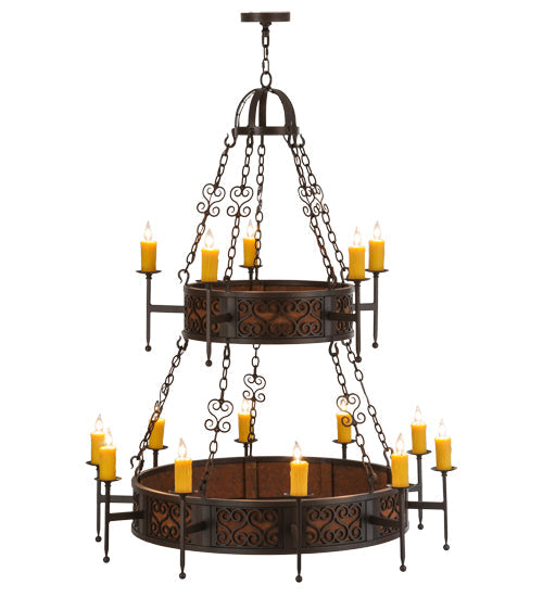 Meyda Lighting Toscano 48" 15-Light 2-Tier Cafe Noir Natural Rust Chandelier With Amber Faux Candlelight