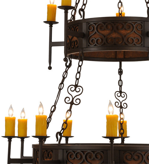 Meyda Lighting Toscano 48" 15-Light 2-Tier Cafe Noir Natural Rust Chandelier With Amber Faux Candlelight